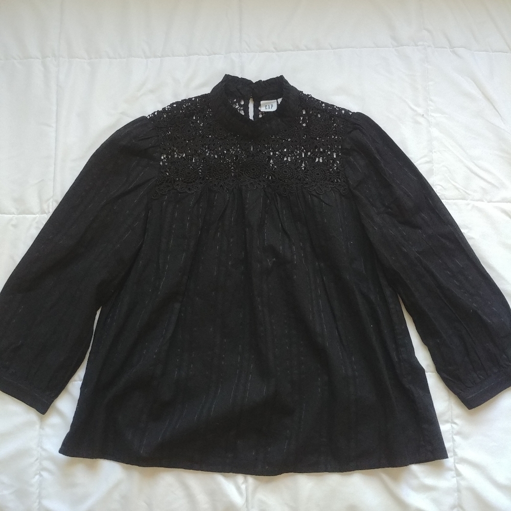 Crochet Mockneck Peasant Blouse